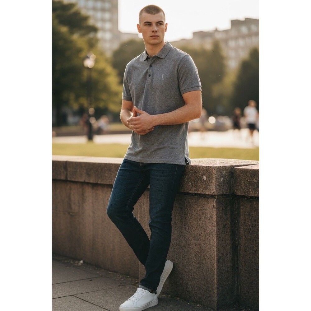 Allsaints Men’s Polo Shirt Size Medium Light Grey